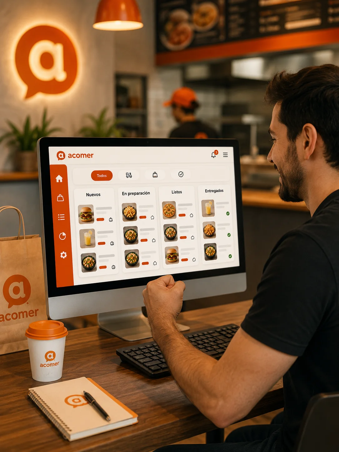 Cliente escaneando el código QR de Acomer para hacer su pedido